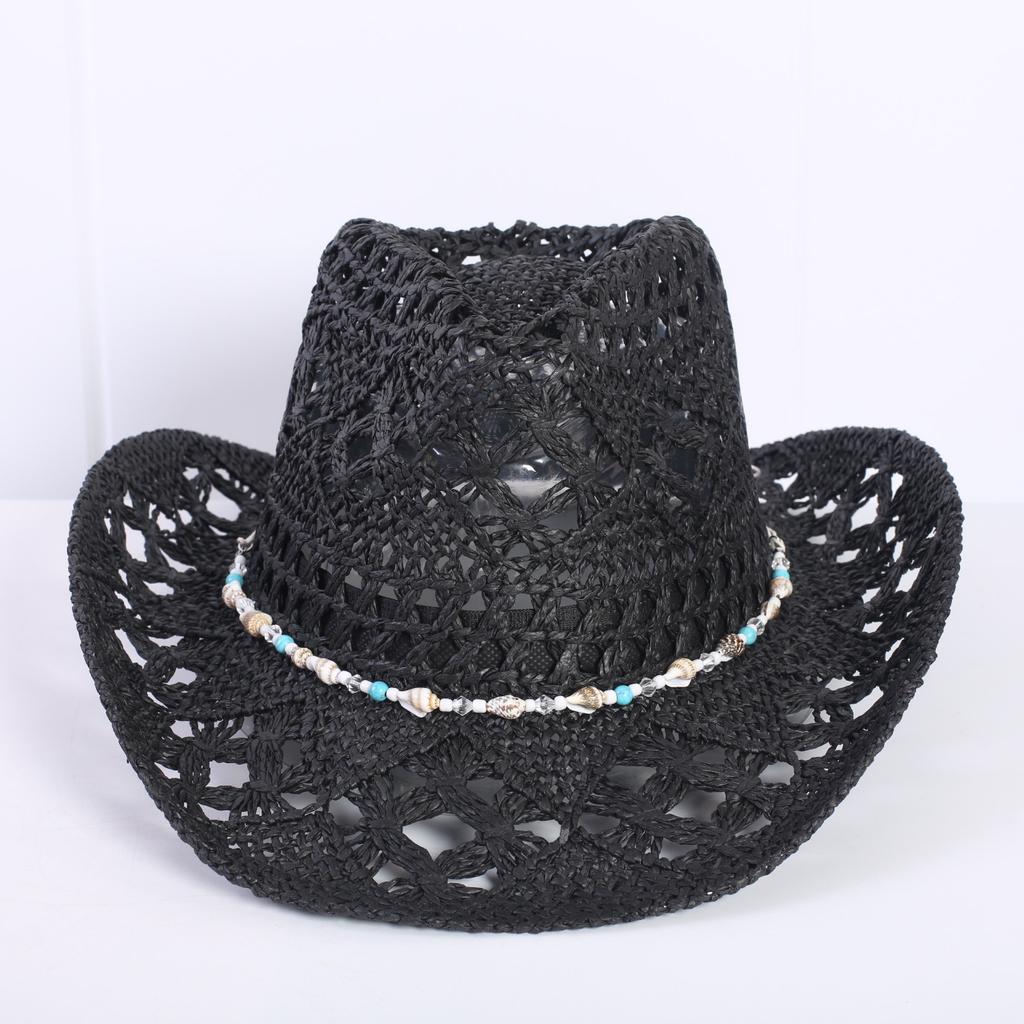 Popular sombrero de vaquero occidental hueco clásico europeo y americano, moda para hombre y mujer, sombrero de paja transpirable para vacaciones, protección solar