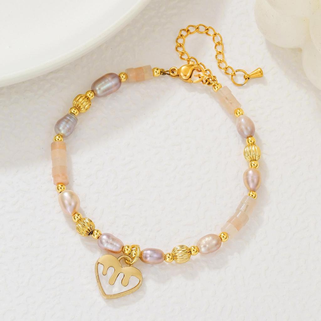 Champagne Freshwater Pearl Necklace & Bracelet Set with Heart Pendant and Crystal Accents, Autumn 2025 Collection