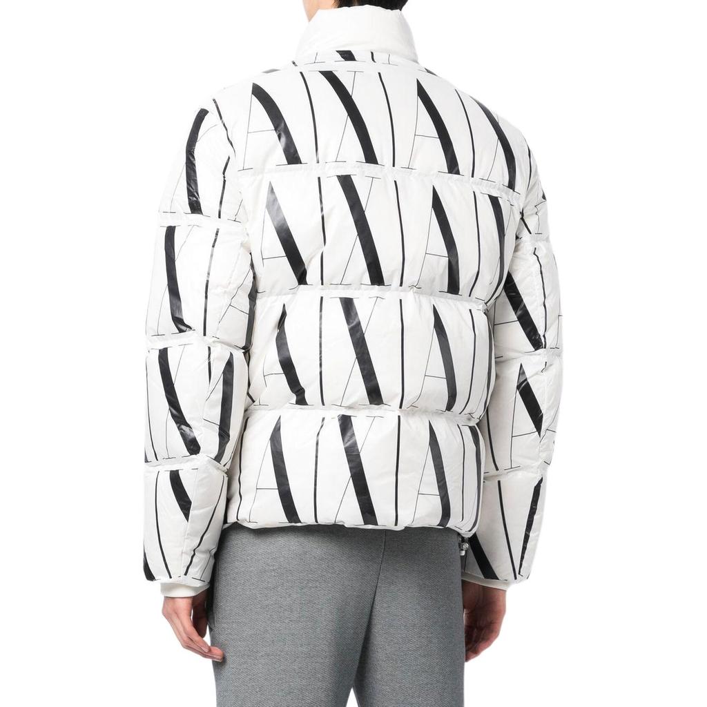 Armani Exchange FW22 Letter Logo Print Zipper Stand Collar Fitted Regular Long Sleeve Down Jacket Men Outerwear White 8NZBP8-ZNULZ-21BE