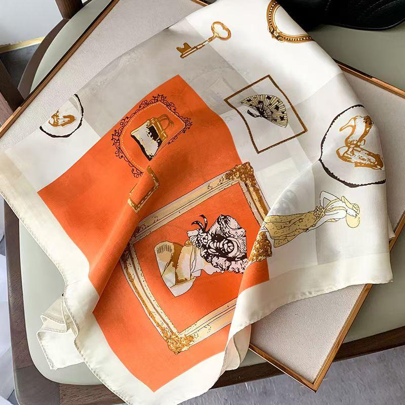 Luxury Silk Scarfs Square Scarf Korean Fashion Kerchief Popular Silk Scarves Bandanna Wraps Scarf Decoration Shawl 70*70Cm