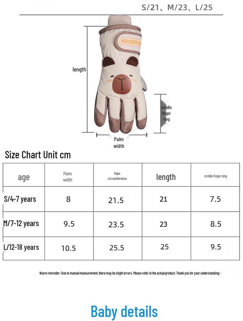 Capybara Kinder Winter Skihandschuhe - Wasserdicht, Winddicht, Warm, für Jungen, Mädchen und Teenager