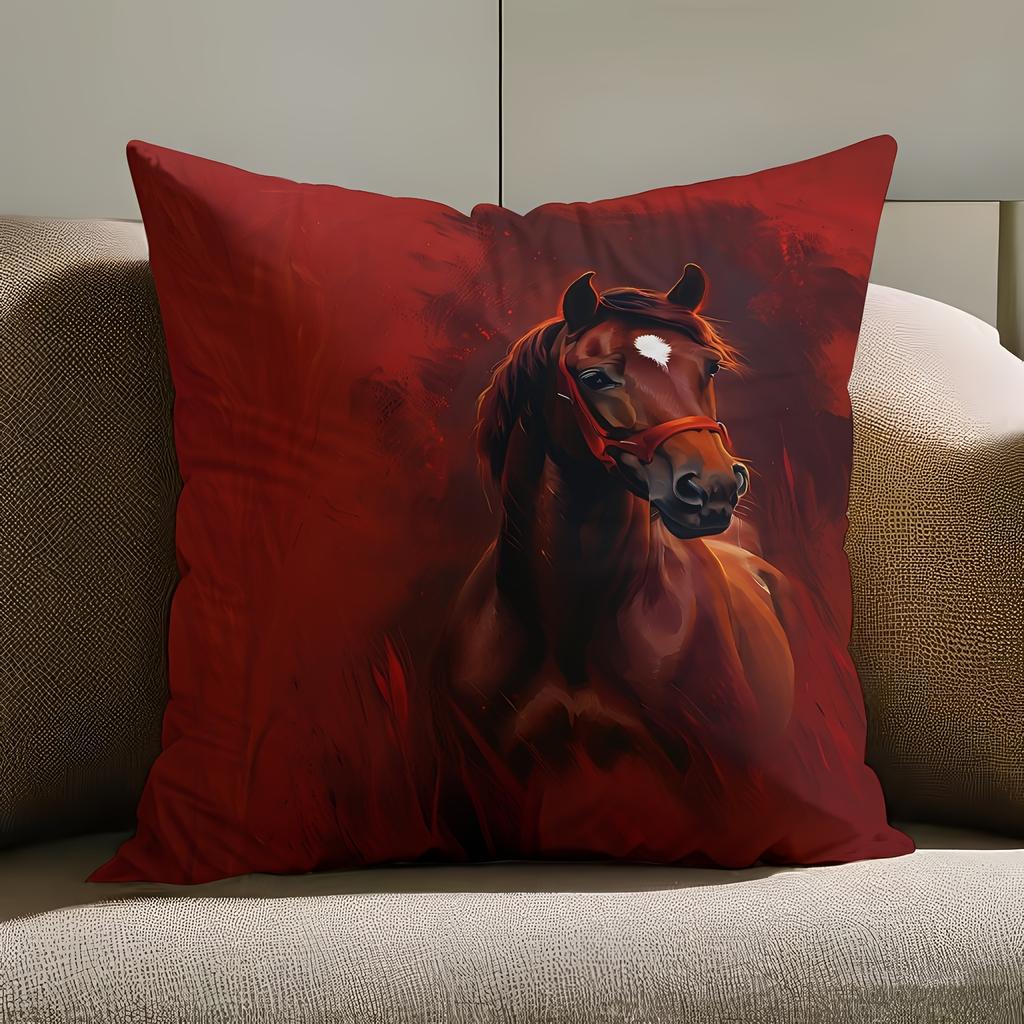 Stylish War Horse Oil Painting DoubleSided Throw Pillow Covers Decorative Cushion Cases for Sofa and Bedroom