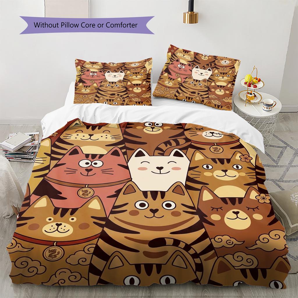 Civet cat Pattern Bedding Quilt Set Quilt Cover Pillowcase Home Decoration Birthday Gift (1 * duvet cover + 2 * pillowcase, without core)