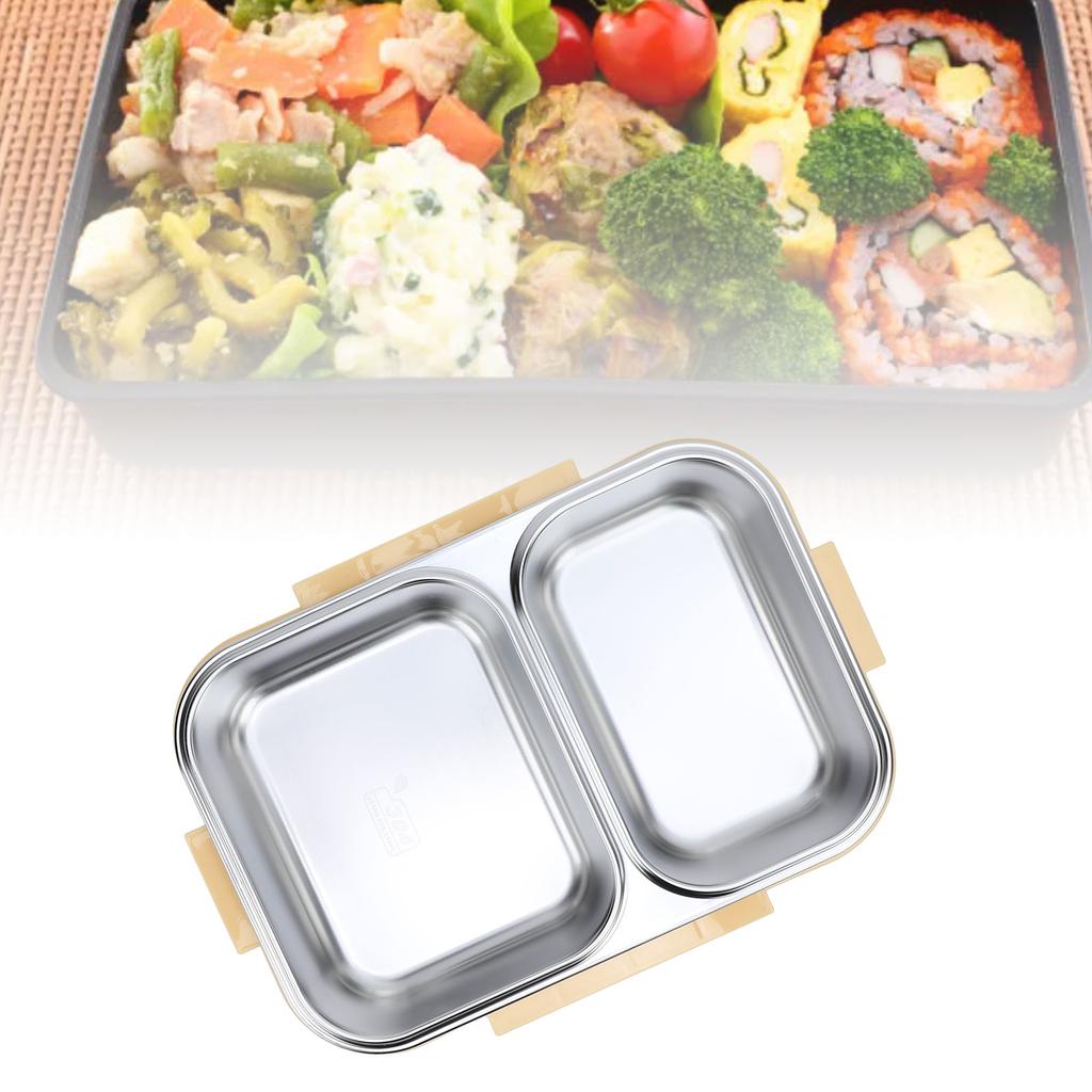 Stainless Steel Lunch Box Container Sled Odorproof 2 Compartment Portable   1.2L