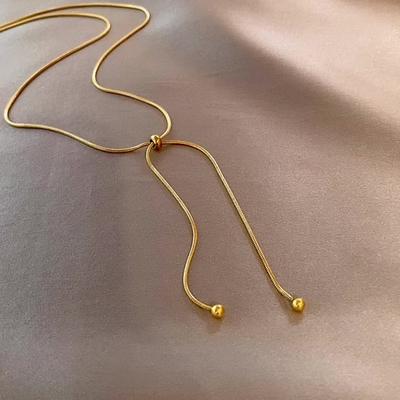 DIEYURO Edelstahl Retro Kreativ Einzigartiges Design Verstellbare Halskette Damenmode Einfach All-Match Gold Schlüsselbein Kette