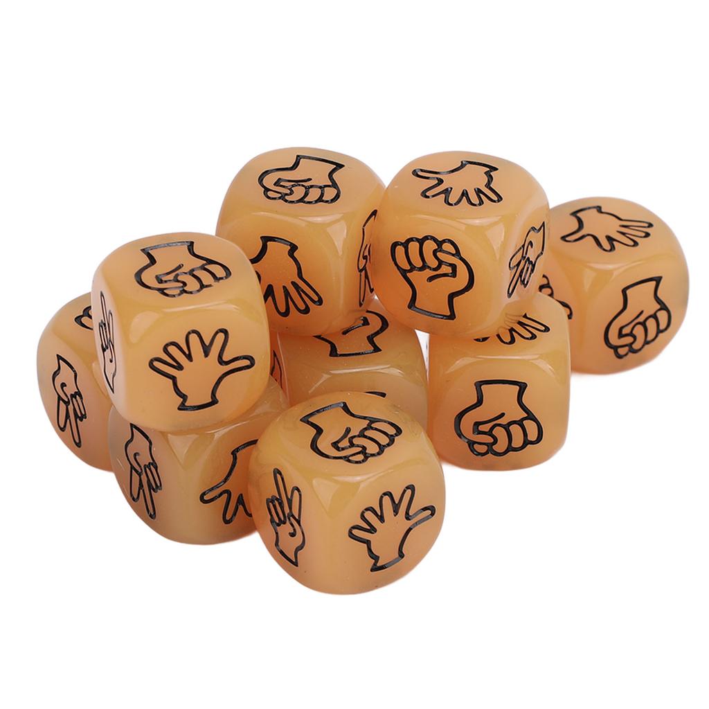 10pcs Finger Guessing Dice Luminous 6 Sided Lightweight Rock Scissors Paper Dice Set for Board Game