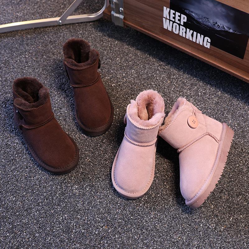 Children's Cowhide Fleece-Lined Snow Boots - Warm, Non-Slip for Boys & Girls