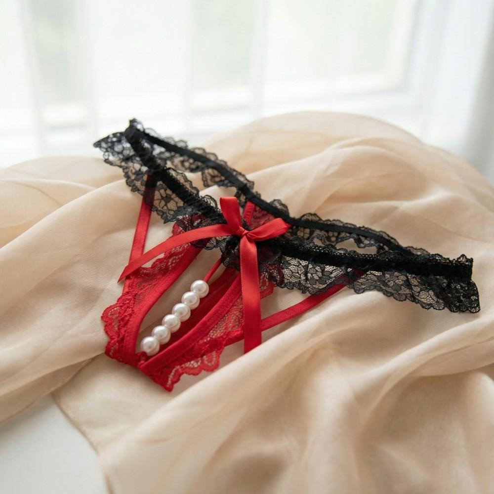 Mesh Hollow Lace Pearl Panties Low Waist Lace Underpants Sweet Underwear for Women Gifts