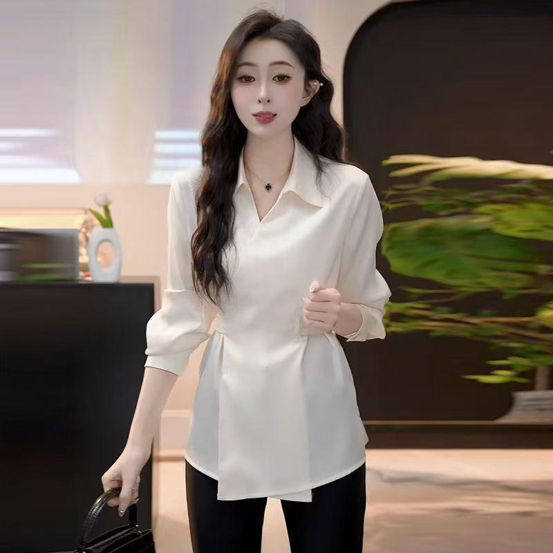 New 2025 Slimming French Silk Satin Top: Influencer Style, Plus Size, Spring Collection
