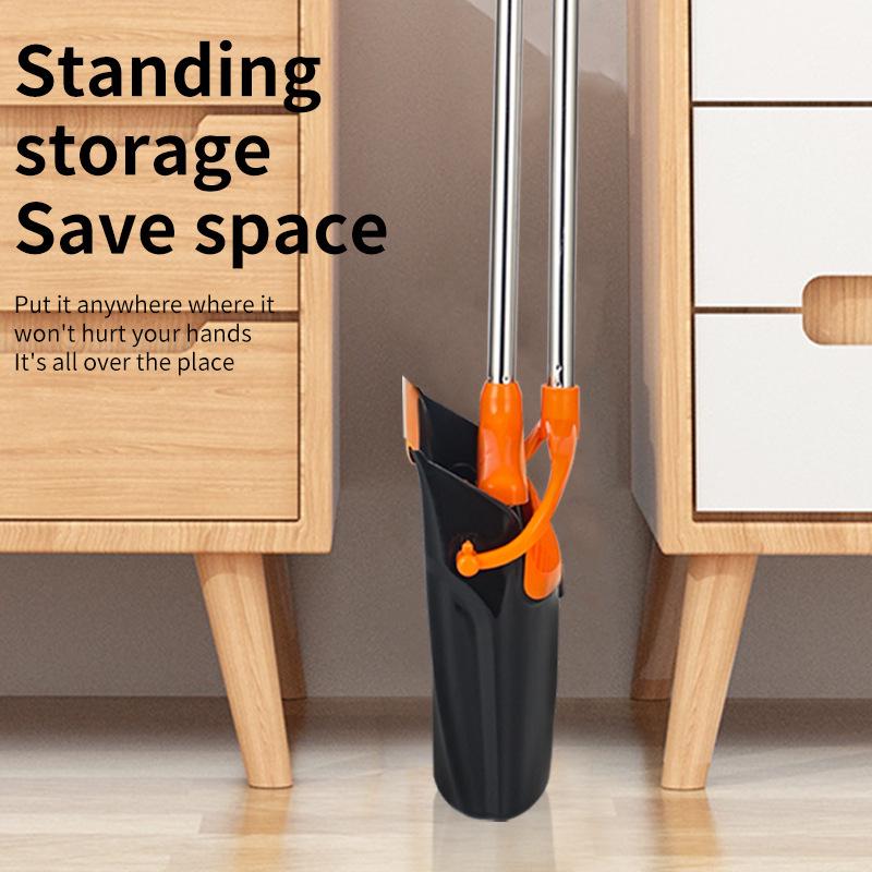 Family Upright Broom & Dustpan Set with Extra Long Handle for Indoor/Outdoor Use