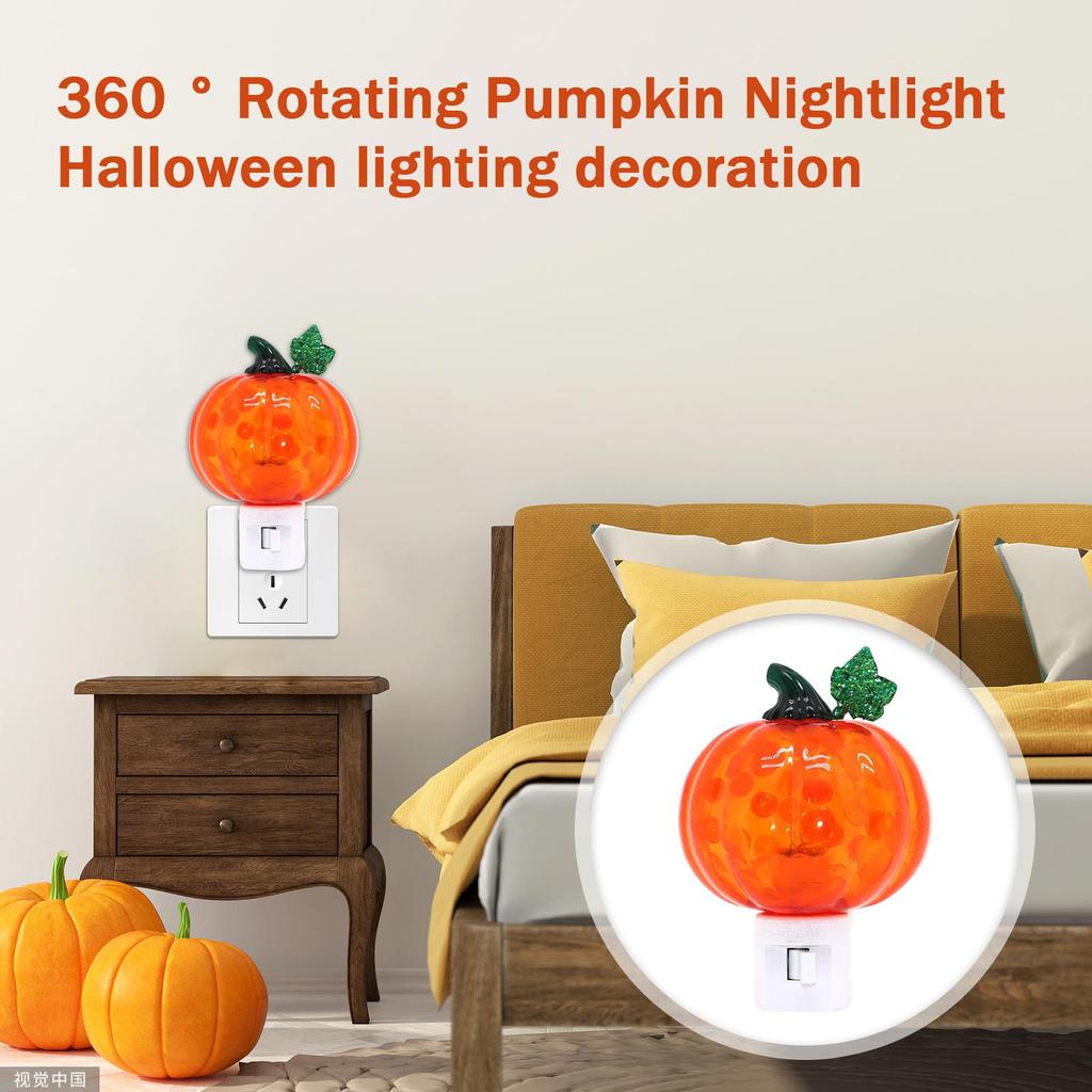 Rotating Pumpkin Night Light Plug-in Decorative Lamp for Halloween Party Decor