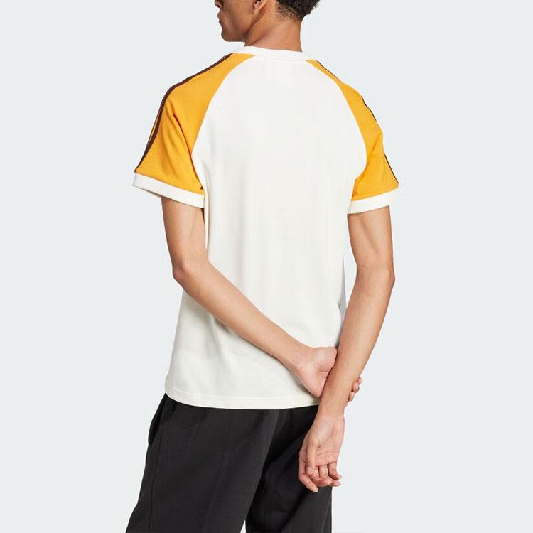 Adidas Tricou cu gât rotund cu logo în dungi color block Originals Bărbați Topuri Han-Jade-Alb JC6511