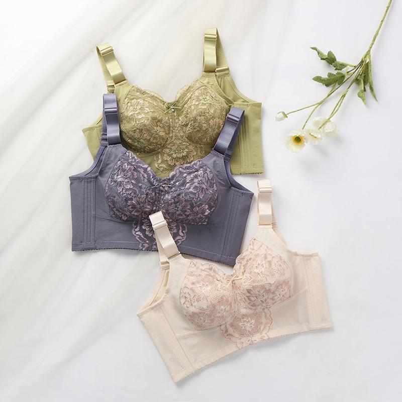 Damen Vollschalen-Spitzen-BH ohne Bügel, atmungsaktive Unterwäsche in großen Größen, Push-up-BH