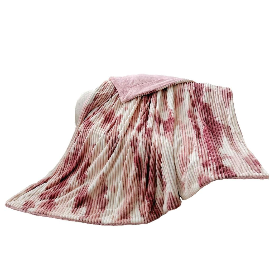 Ink-wash Painting Striped Blanket, Double-Sided Sofa Throw, Flannel Blanket for Air-Conditioned Afternoon Naps