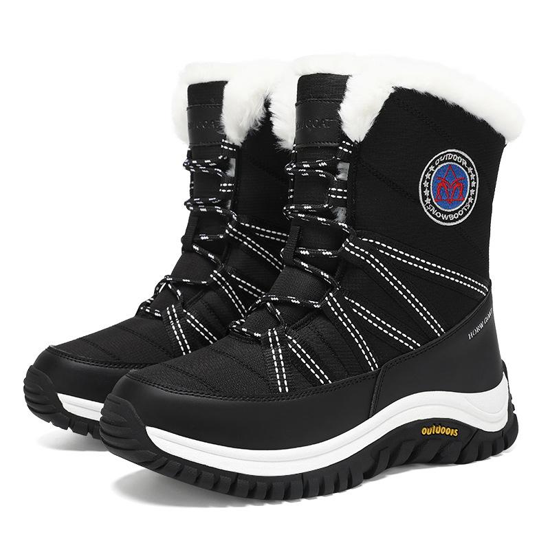 

Женская модная теплая не устающая ноги толстая подошва мягкая эластичная удобная амортизация водонепроницаемая нескользящая повседневная до середины икры зимняя обувь хлопковая обувь 36 чёрный