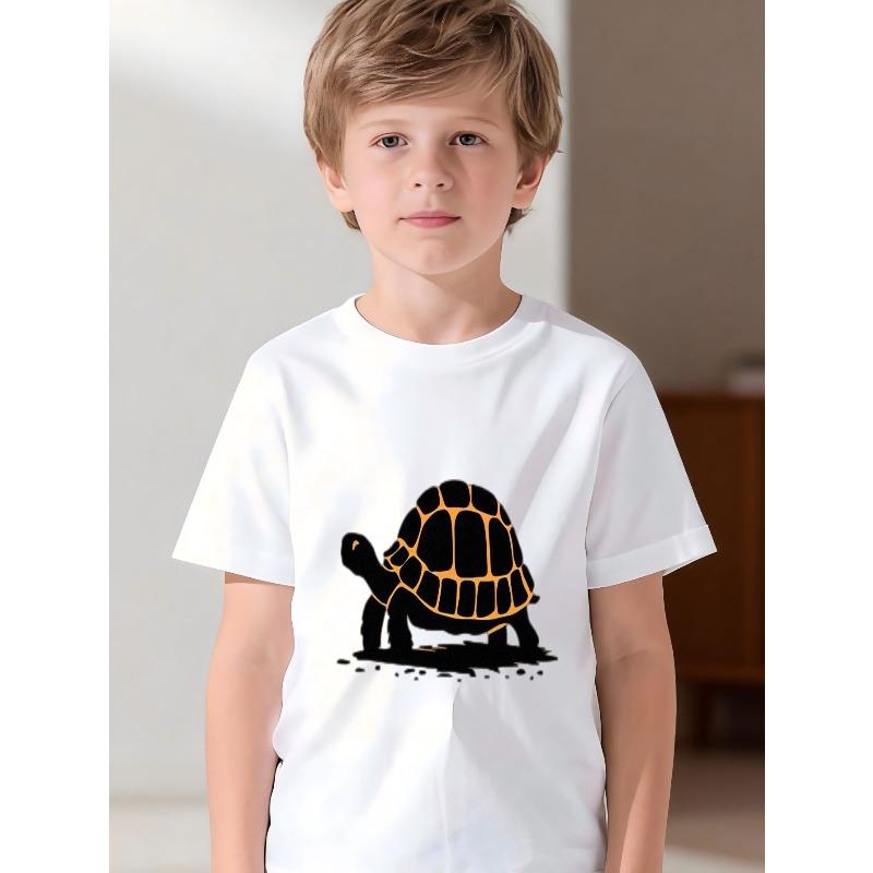 

European sizes Boys T-Shirt Summer New Arrival Cartoon Glowing Sea Turtle Pattern Short Sleeve Loose Casual Breathable Top 98cm белый