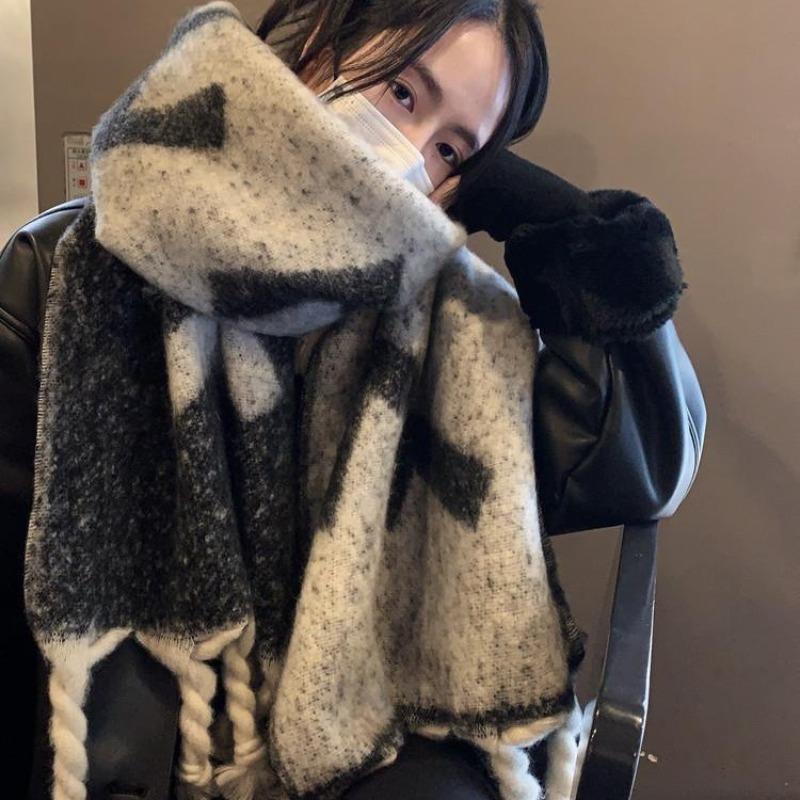 F Word New Mohair Braided Scarf Women's Winter Shawl Thickened High-end Warm Plush Scarf