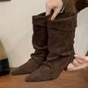 Stivaletti da Donna Vintage Punta Sottile Tacco Basso Scarpe Autunno Inverno Stivaletti Corti