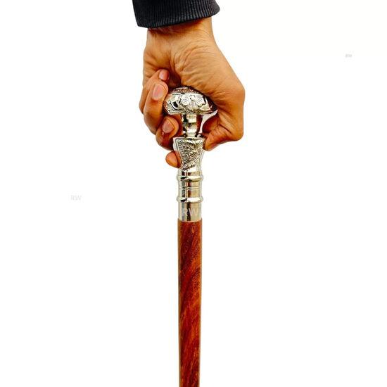 Hůl ve starožitném stylu, viktoriánská, vintage, designová, mosazná rukojeť, dřevěná vycházková hůl