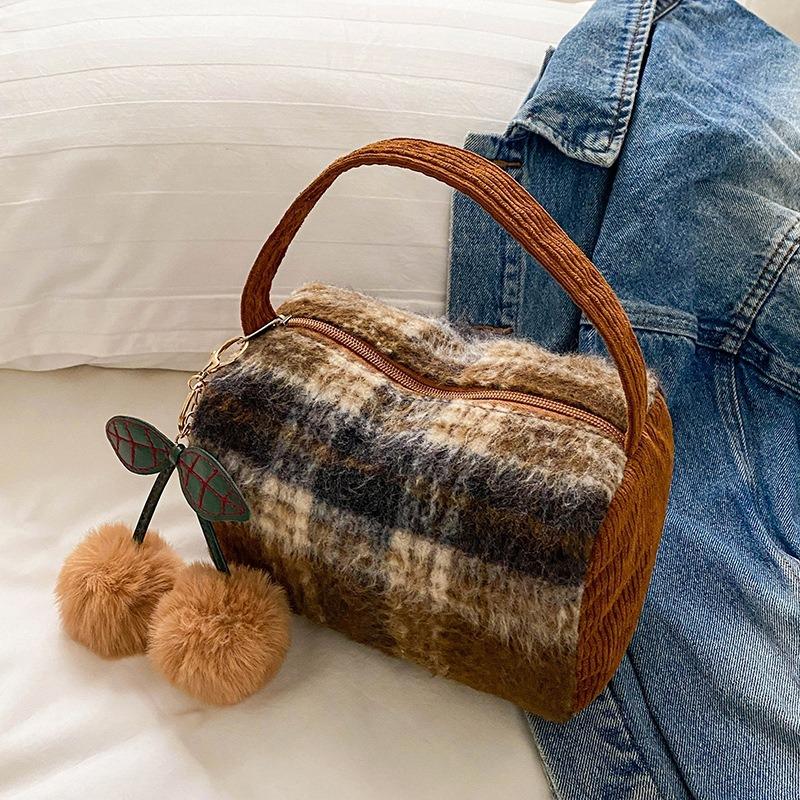 Tasche Damen Arbeit kleine Tasche süße flauschige Puffer-Tasche Hahnentritt-Karomuster Handtasche Handtasche für unterwegs Kosmetiktasche