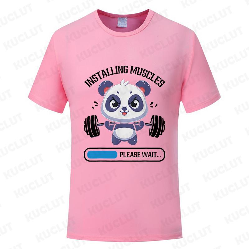 Funny Panda Gym Print T-Shirt Summer Tees for Men Women O-neck Casual Short Sleeve Weightlifting Installing Muscles Fashion Tops