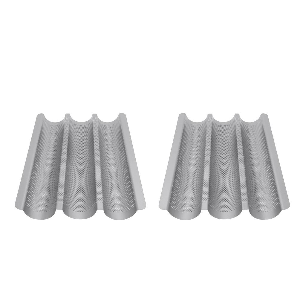 2PCS Perforated French Bread Pans Nonstick 3 Loaf Baking Trays Stainless Steel for Home Kitchen Bakeware