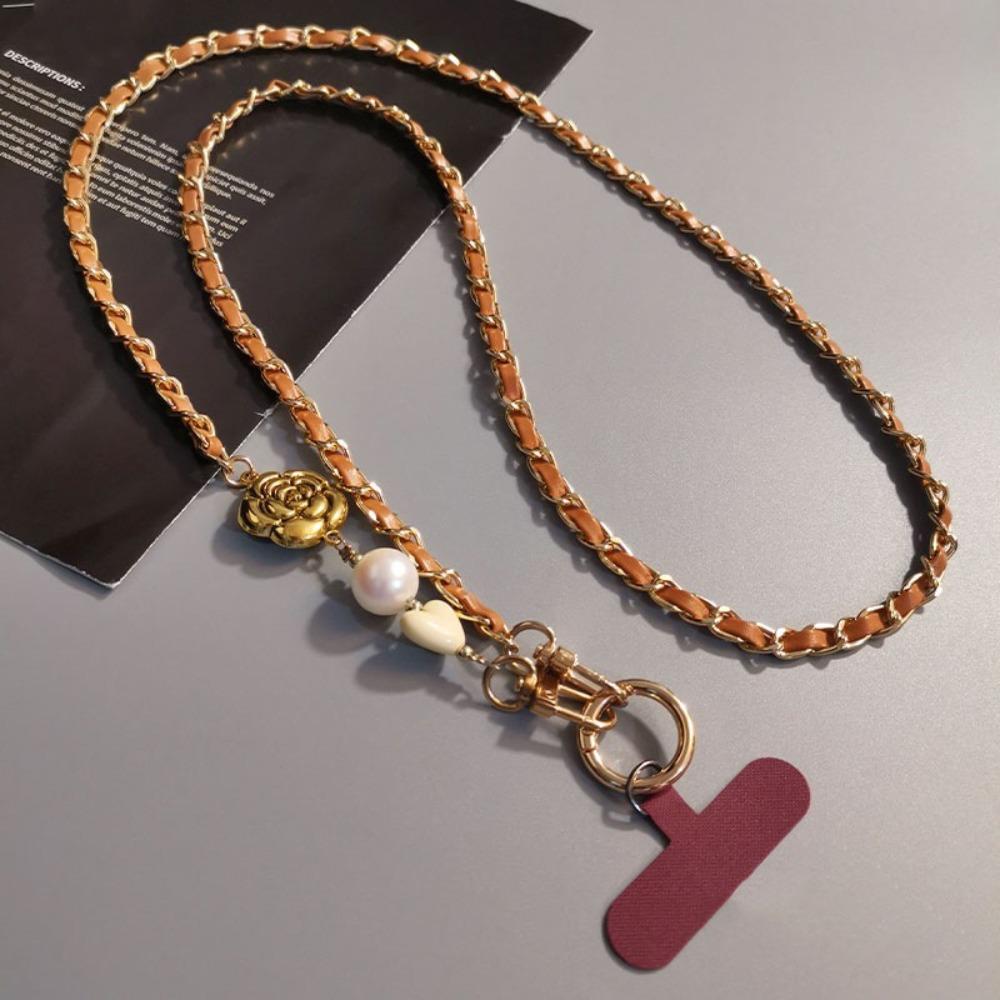 Camellia Crossbody Phone Rope Metal Chain Mobile Phone Strap Hanging Ornaments