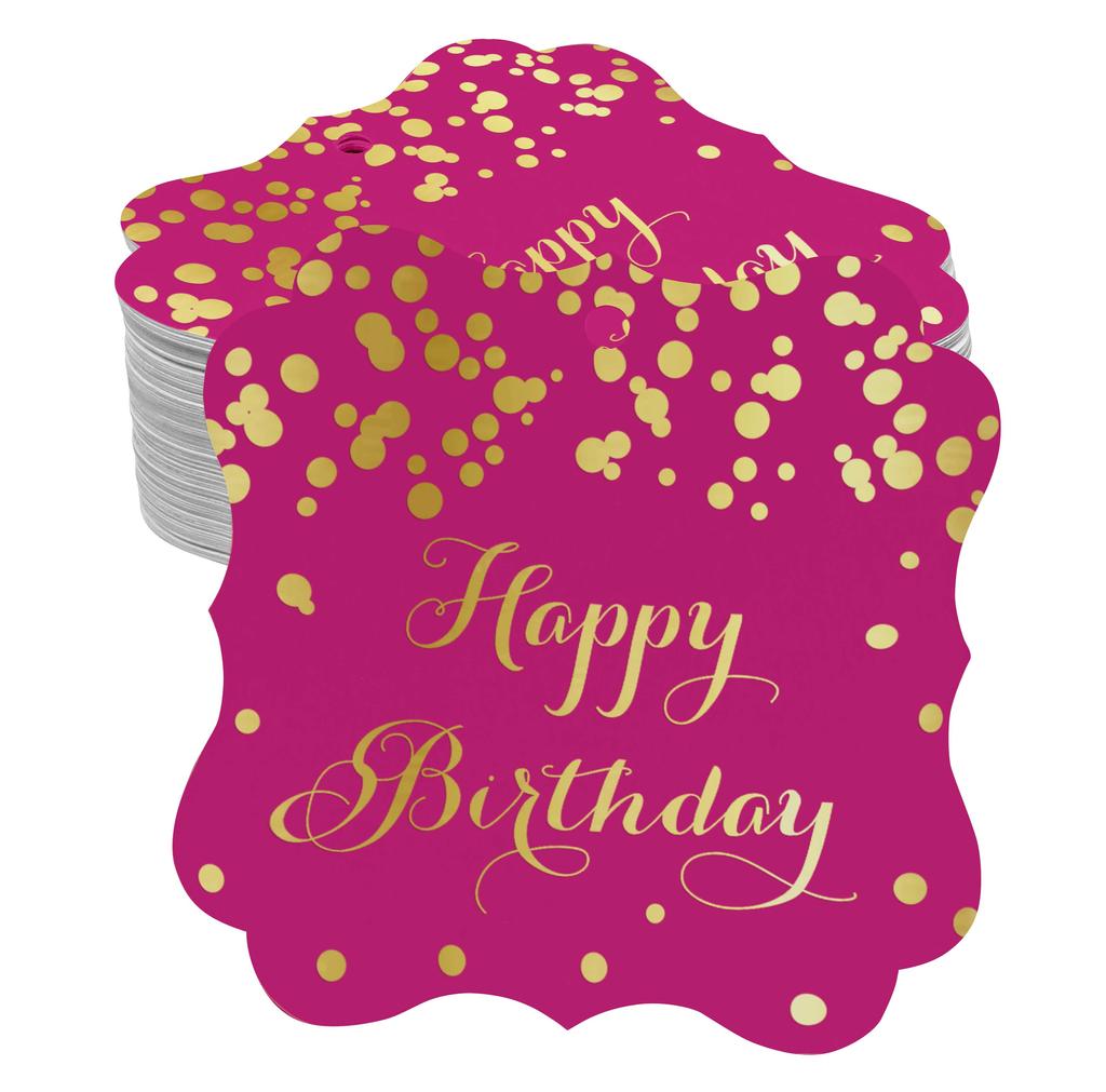 Inkdotpot Real Gold Foil Bracket Shape Paper Hang Tags Happy Birthday Favor Tags Pack Of