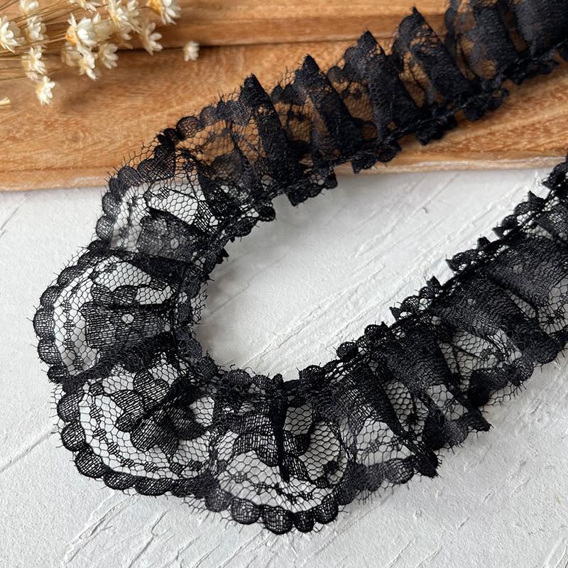 Material organza din dantelă neagră pentru îmbrăcăminte și accesorii DIY - Decorare decolteu și tiv fustă