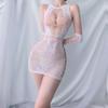 No Crotch Transparent Fashion Hollow Out Sexy Mesh Seductive Jumpsuit With Tight And Hollowed Out Waist Hugging Short Skirt