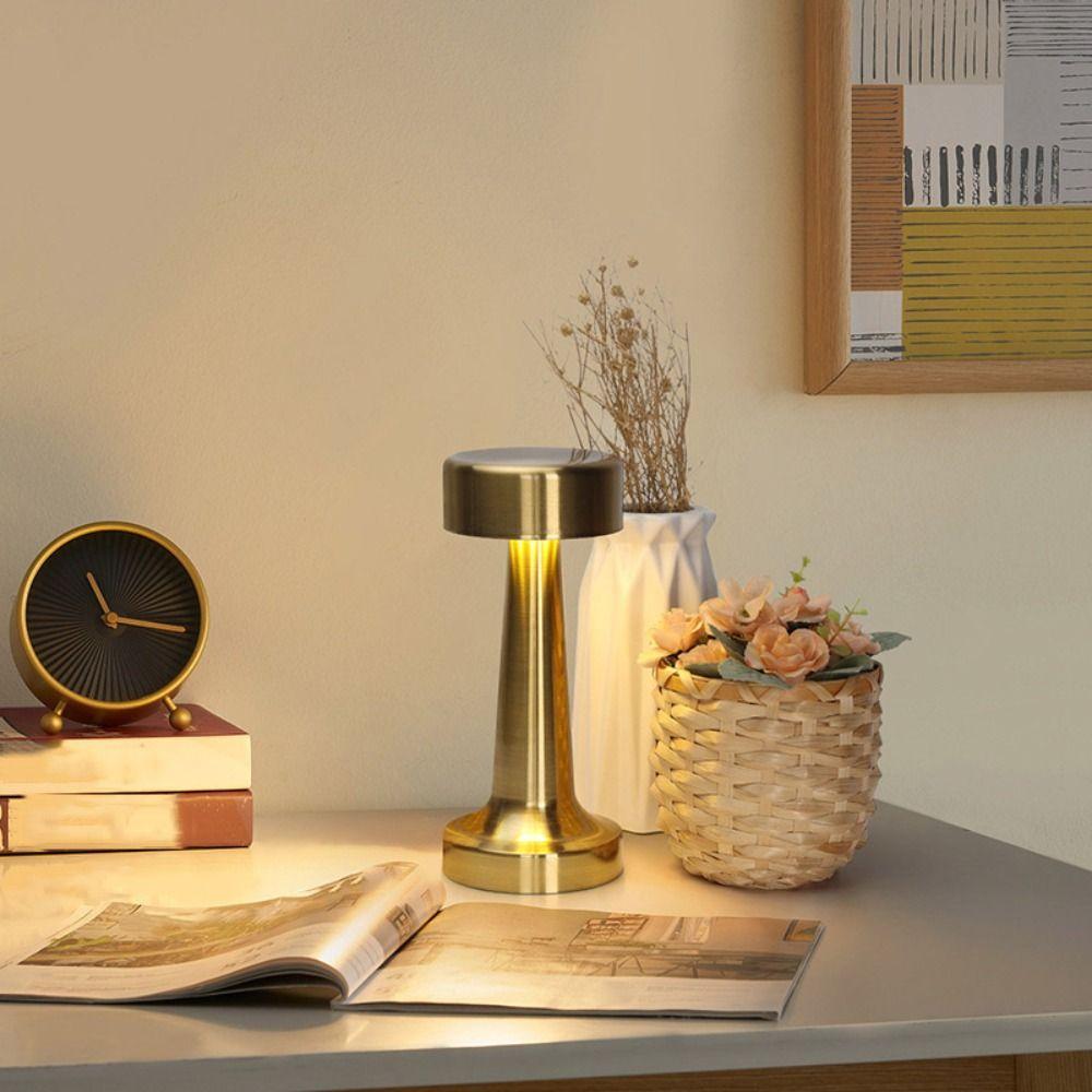 3 Color Changing LED Table Lamp USB Charging Metal Construction Retro Bar Lamp Modern Minimalist Bronze Colored