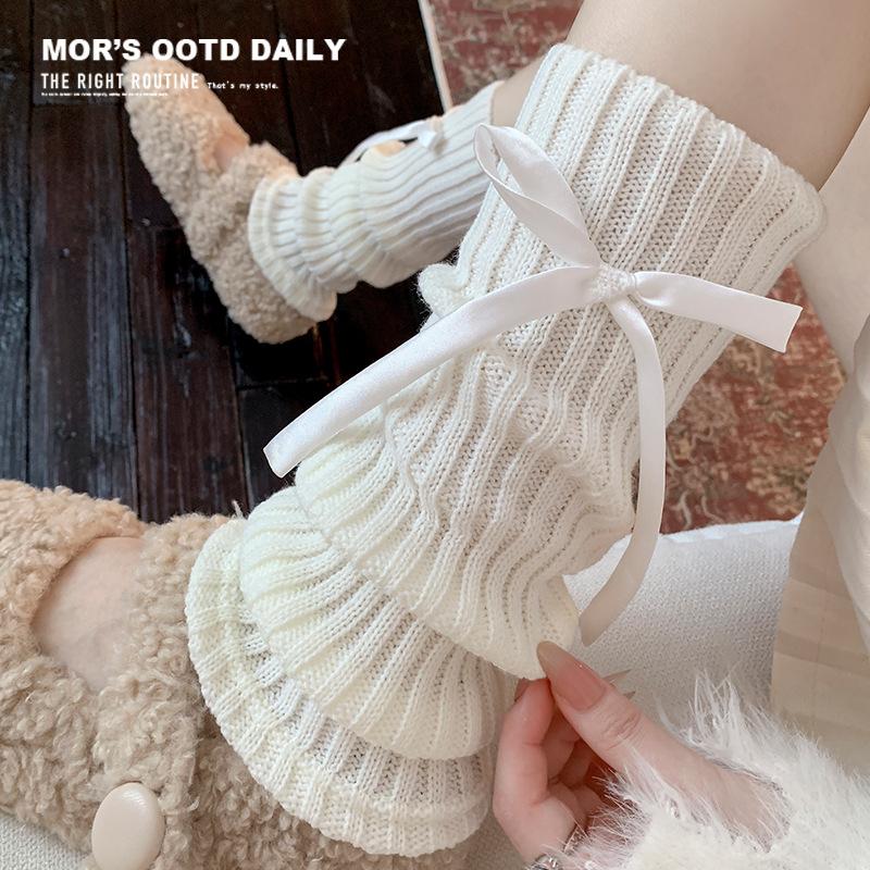 Boots Cotton Socks Cover Spring And Autumn Bow Stacking Socks Ballet Wind Wool Knitted Thickened Warm Calf Cover