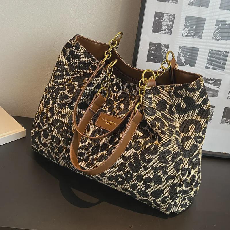 Women's Large-Capacity Leopard Print Tote Bag - 2023 Checkerboard Fashion Shoulder Bag