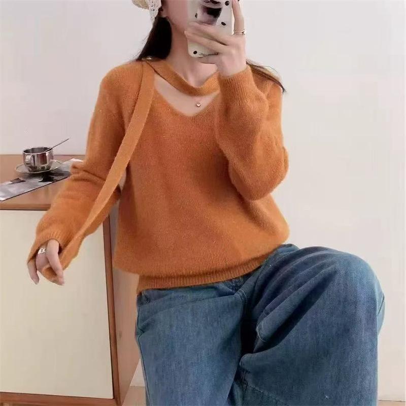 Non-pilling super beautiful atmosphere gentle wind flower streamer sweater women's autumn and winter neck pure desire wind knitted sweater