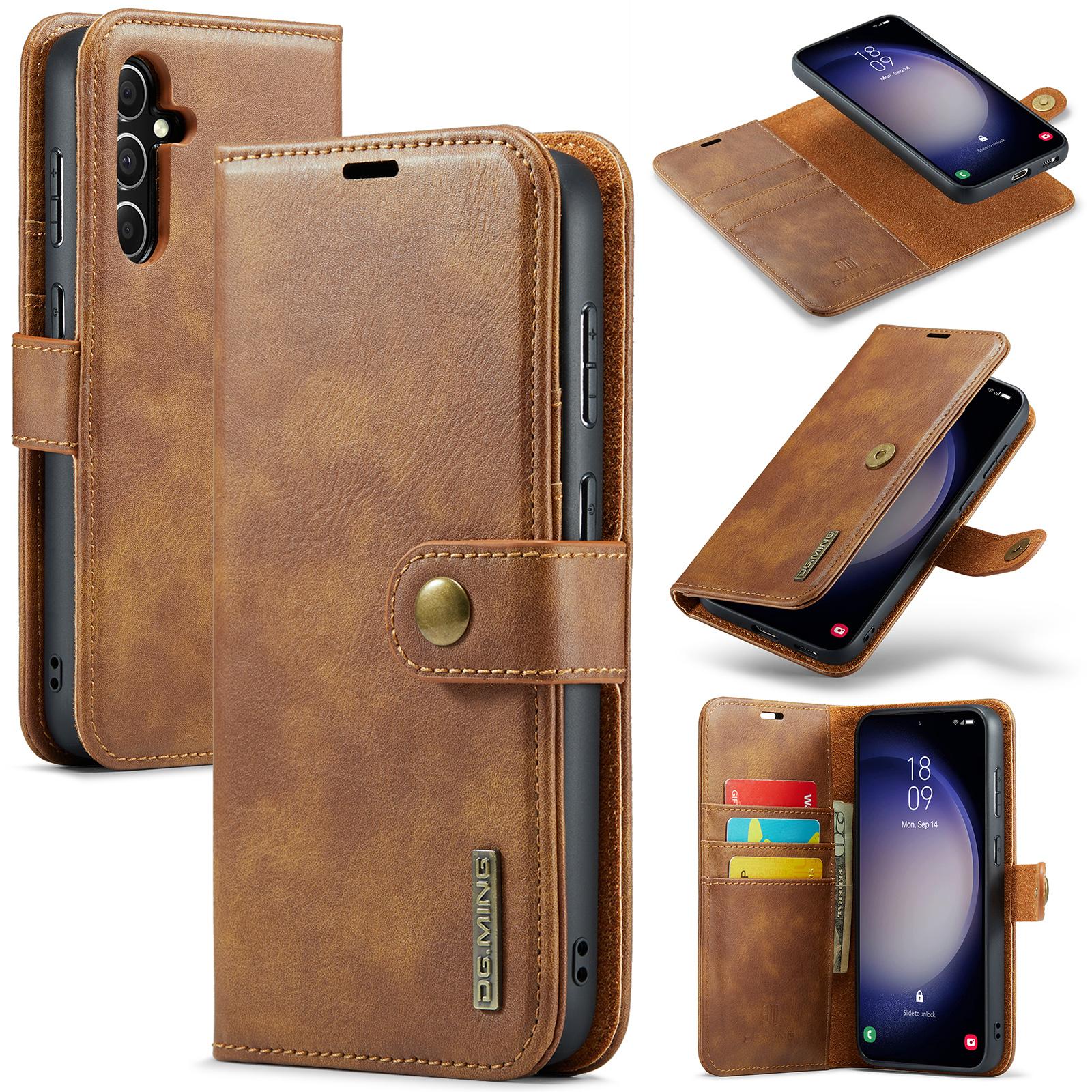 

DG.MING for Samsung Galaxy S25 Case Detachable Split Leather Phone Cover Brown