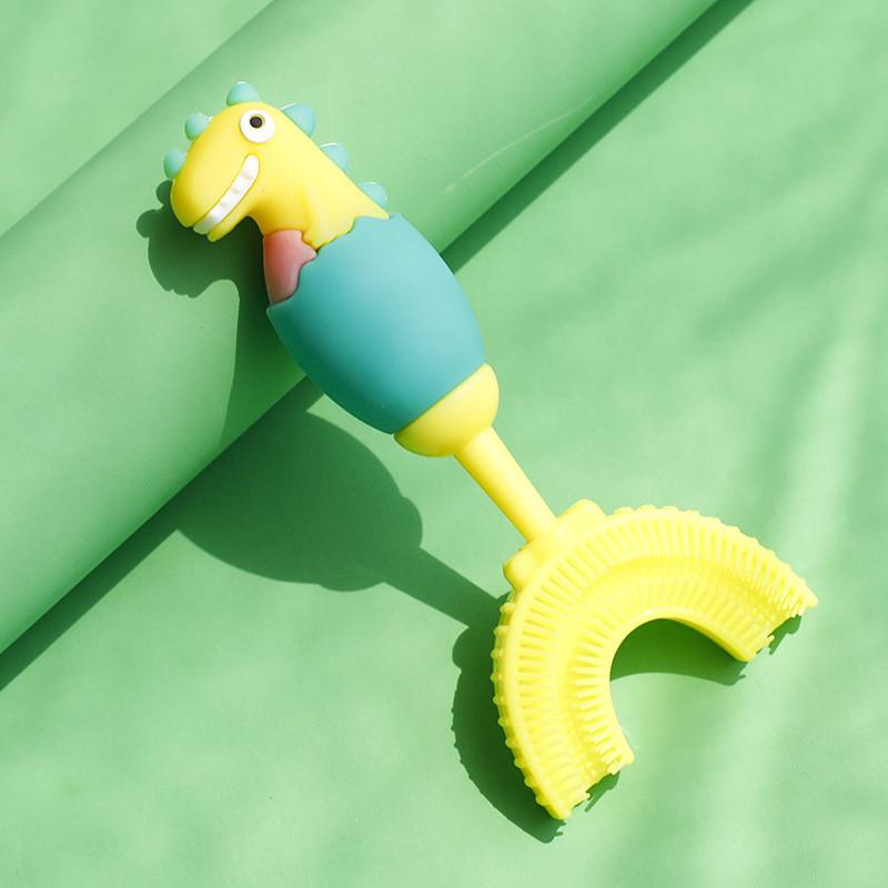 

Детская зубная щетка с рисунком маленького динозавра, U-образная зубная щетка для детей 3-8 лет, ручная U-образная специальная силиконовая мягкая щетина жёлтый