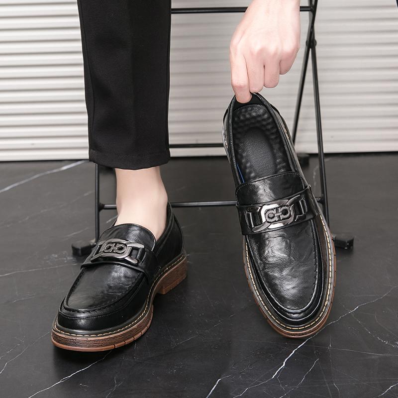 

Осенние черные оксфордские туфли мужские на толстой подошве с большим мысом, формальные деловые туфли, повседневные кожаные туфли без застежек 38 чёрный