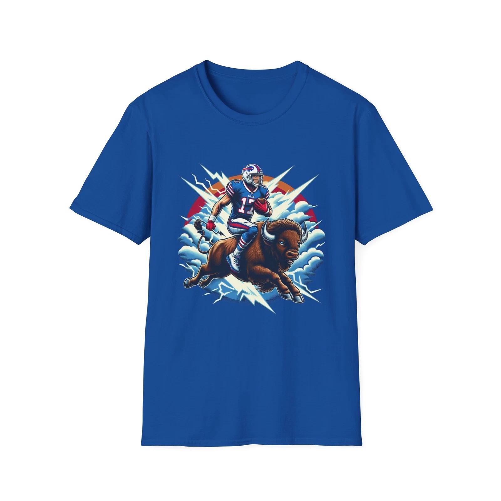 Men s and Women s T-shirts josh allen Riding a buffalo - tshirt XL