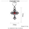 Fashion Personality Hollowed Out Pattern Red Gemstone Cross Pendant Necklace for Men Women Gothic Punk Halloween Jewelry Gifts