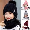 Winter Knitted Scarf Hat Set Thick Warm Skullies Beanies Hats for Women Solid Outdoor Snow Riding Ski Bonnet Caps Girl