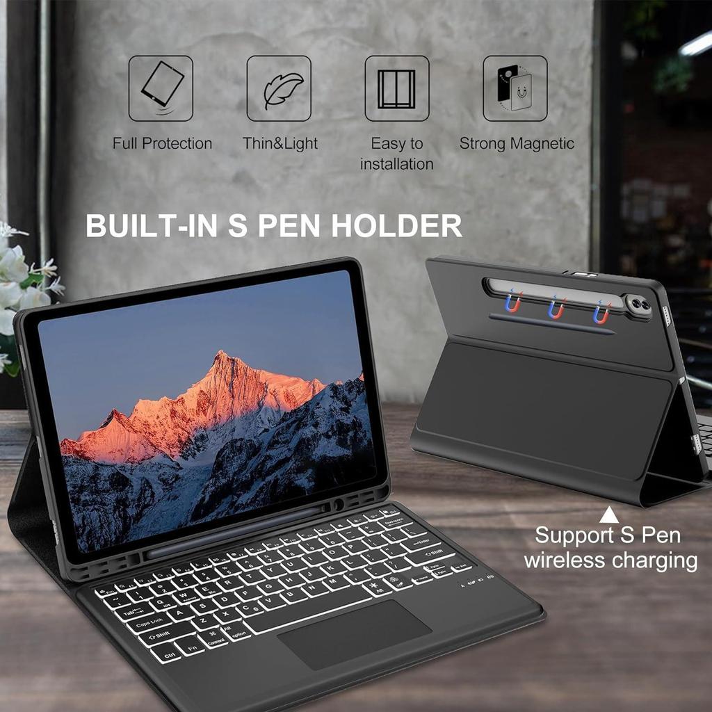 Samsung Tablet S9 FE Plus 12.4" RGB Backlit Touch Keyboard & Leather Protective Case