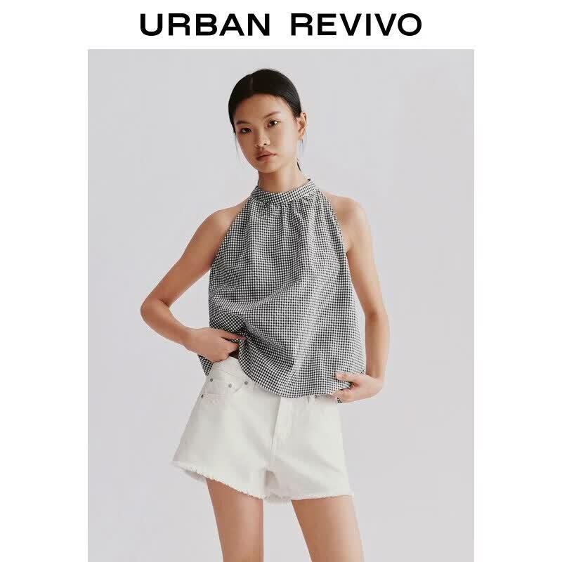 UR2026 Women s Summer Plaid Sleeveless Blouse XL