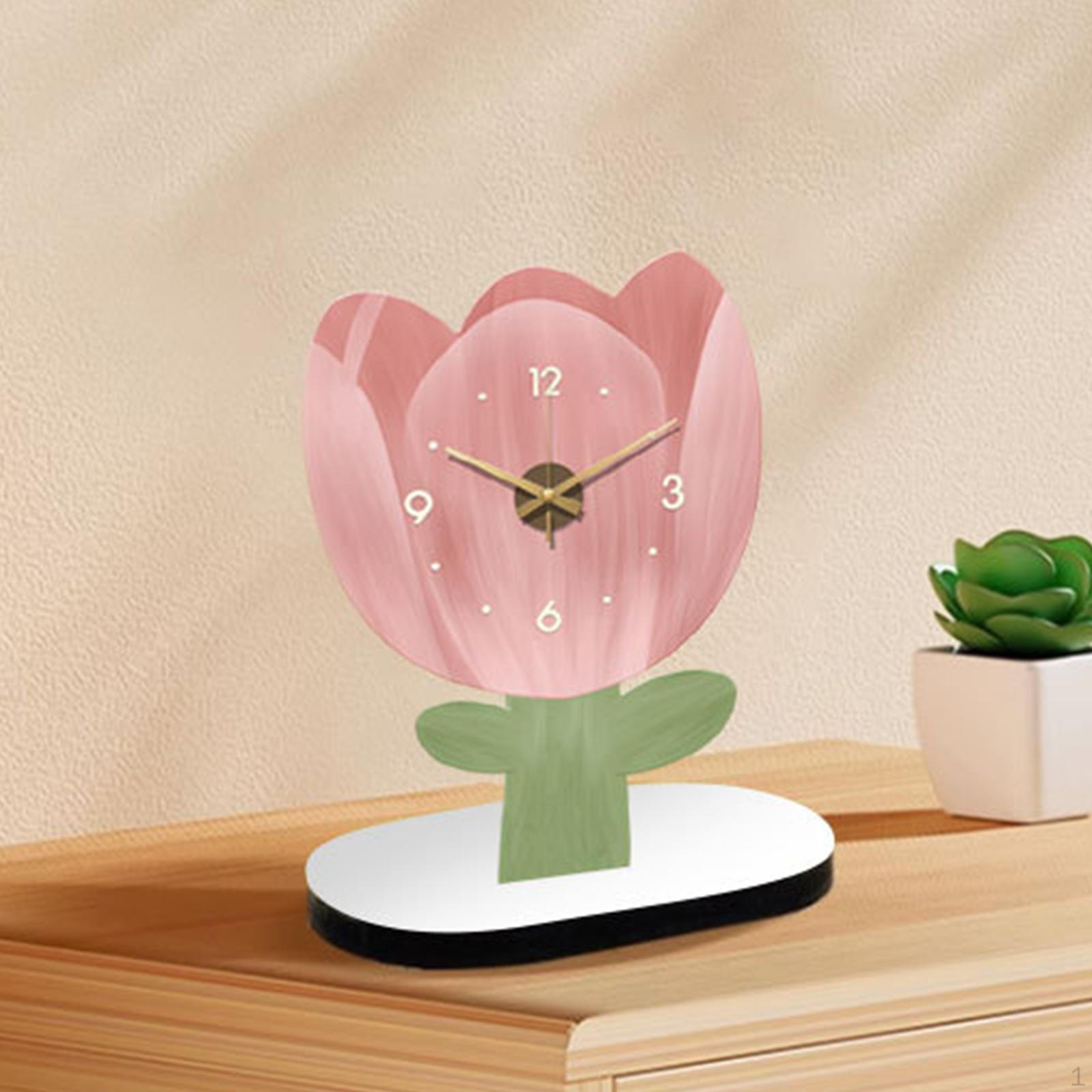 

Desk Clock Decorative Mantel Tabletop Ornament for Office Bedroom Bedside Tables Tulip