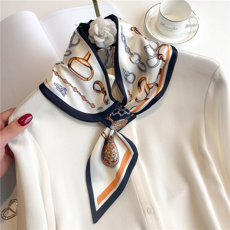 New Elegant Women's Slender Scarf Soft Satin Lightweight Chic Print Design for Spring Summer Versatile Neck Collar Accessory
