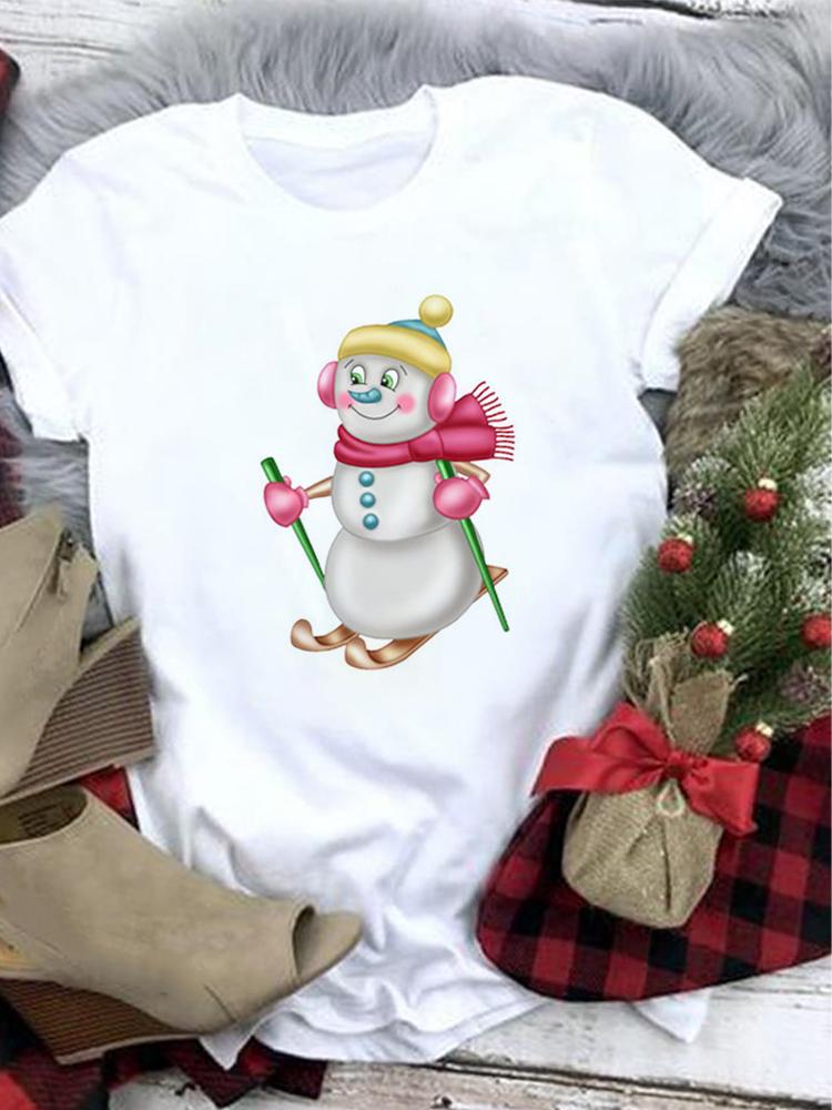 Lovely Merry Christmas Funny Trend T Shirt Women Short-Sleeved Print Tee Shirt Female Trend Clothing Women Casual Graphic Tee
