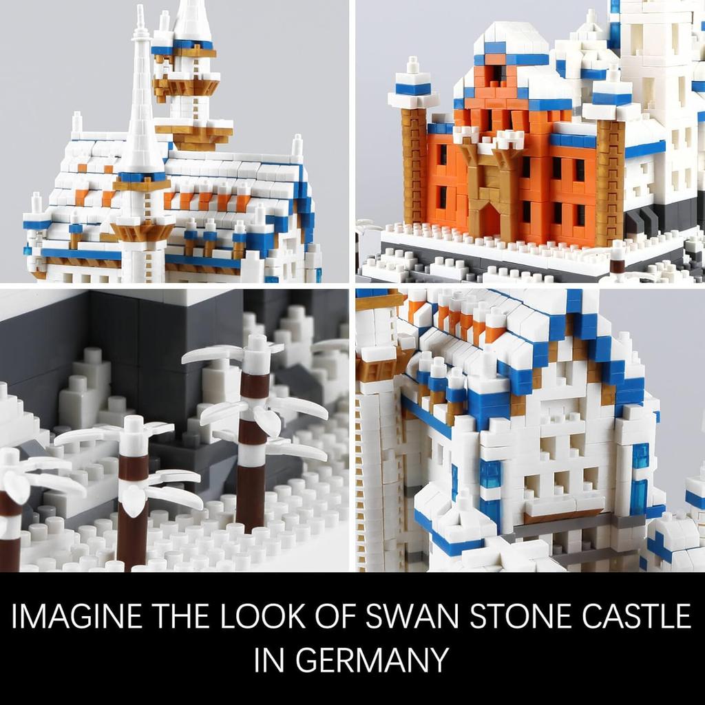 Germany Swan Stone Castle Micro Building Blocks Set, Famous World Architecture Model Creative Collection Building Toys for Adults and Kids 14+