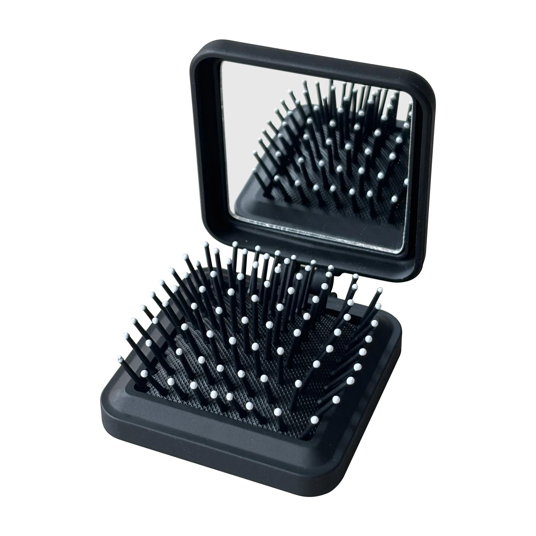 

BEPAN Macaron Color Square Folding Mirror Combs 2 in 1 Round Portable Folding Pocket Hairbrush Salon Hairdressing AIr Cushion Comb чёрный