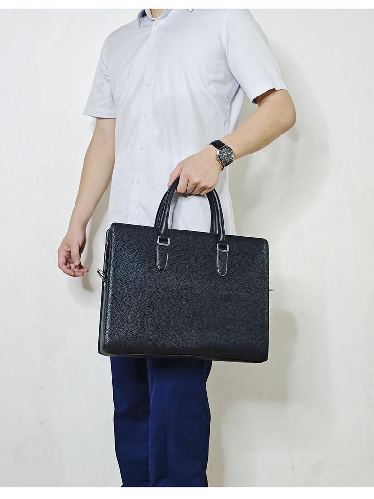 Men's Genuine Leather Anti-Theft Fingerprint Lock Briefcase - Top Layer Cowhide, Large Capacity, High-End Business Commute Handbag
