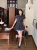 Korean Vintage Polka Dot Short Sleeve Dress With Polyester Mesh Panel For Summer Casual Wear