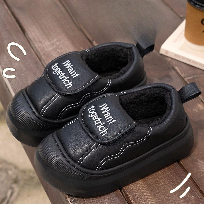New Waterproof Fleece Warm Thick-soled Shoes with Velcro Anti-slip Home Cotton Shoes